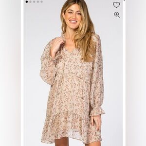 Cream Floral Chiffon Ruffle Hem Maternity Dress